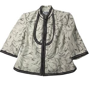 Nygard Collection Womens Petite 8 Linen Blend Embroidered 3/4 Sleeve Blazer